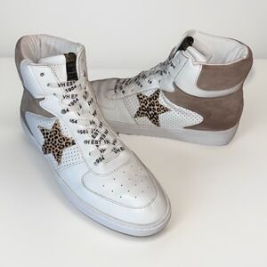 Vintage Havana Lay Up Hi Top Sneaker Tan Leopard Calf Hair Star Womens Size‎ 10